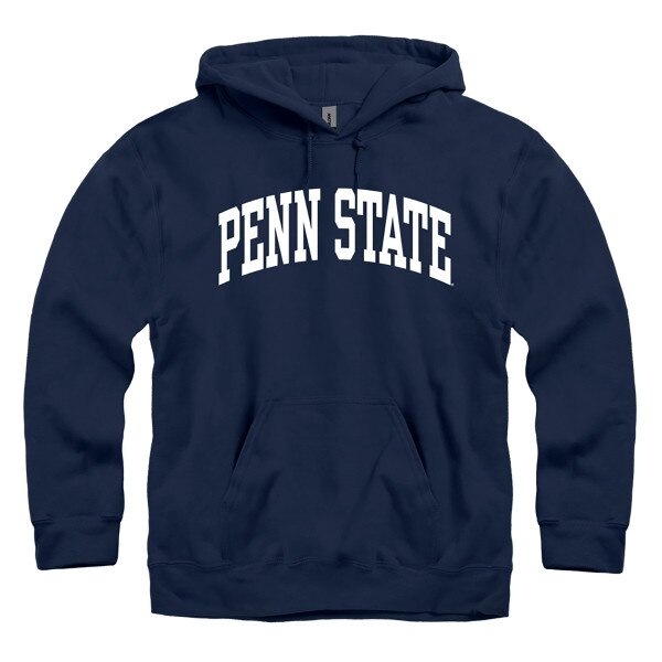 navy hooded sweatshirt with white arched Penn State